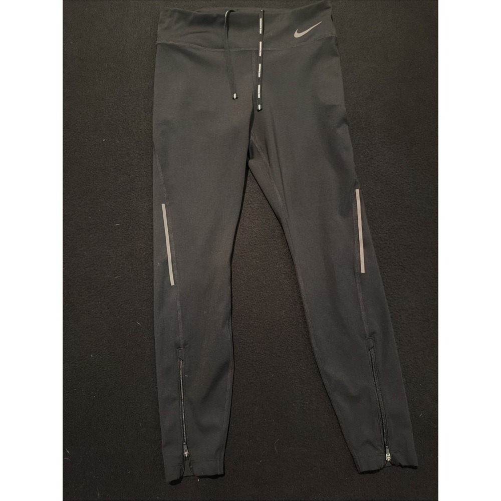 Nike Dri-FIT Black Running Leggings Reflective Ankle  Zip Women's Medium